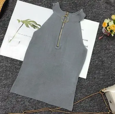 Woherb шикарная Сексуальная однотонная Корейская женская блузка с открытыми плечами, короткие рубашки без рукавов, новинка, модные вязаные Блузы 75069 - Цвет: Серый