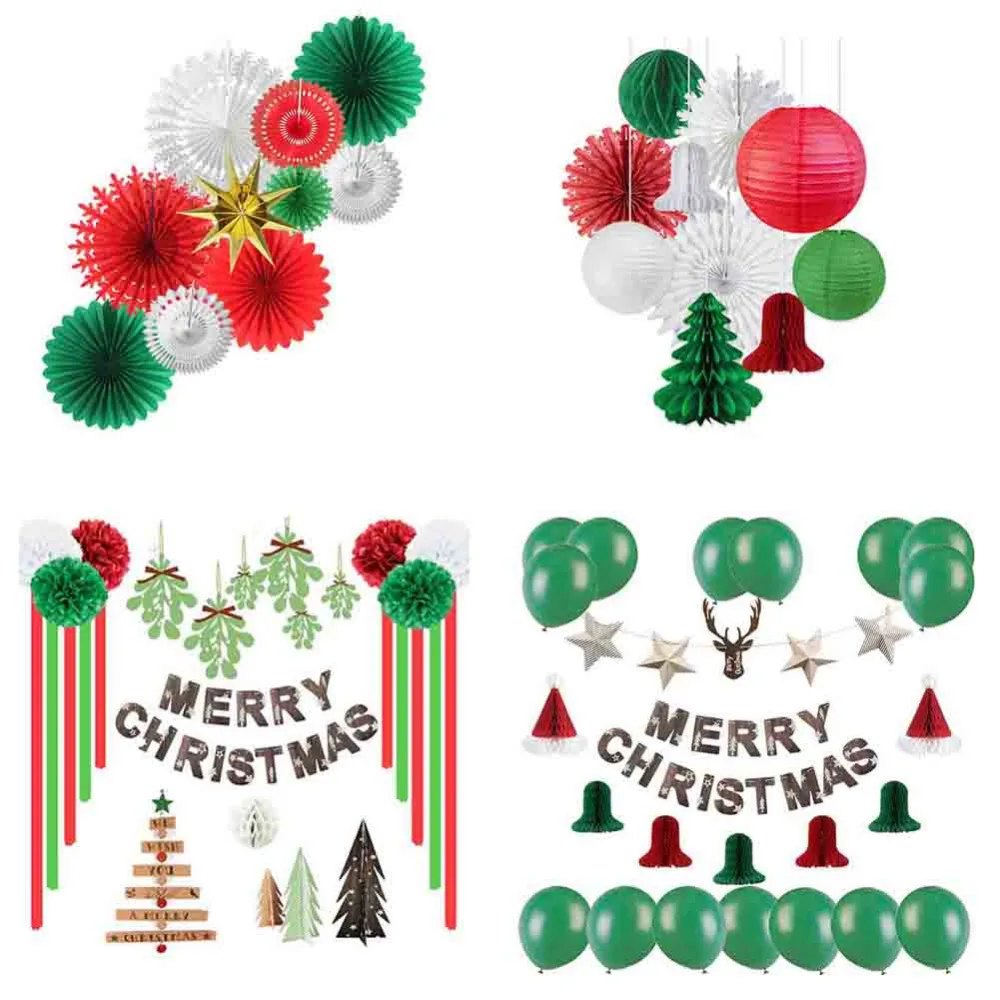 

Merry Christmas Banner Decorations for Home Christmas Hanging Tree Honeycomb Ball for Navidad Table Decorations Accessories