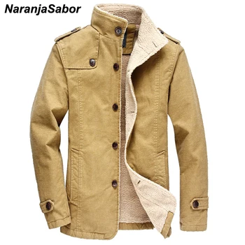 

NaranjaSabor Winter 6XL Men's Thick Coats Warm Casual Male Fleece Parkas Long Section Jackets Outerwear Mens Brand Clothing N457