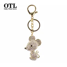 2016 Lovely Mouse Crystal Rhinestone Metal Bag Pendant Keyring Keychain Animal Keyrings Charm Jewelry For Women