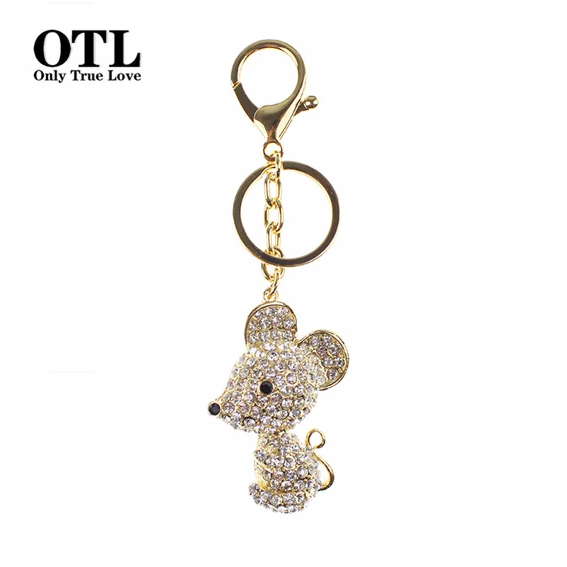 2016 Lovely Mouse Crystal Rhinestone Metal Bag Pendant Keyring Keychain Animal Keyrings Charm font b Jewelry