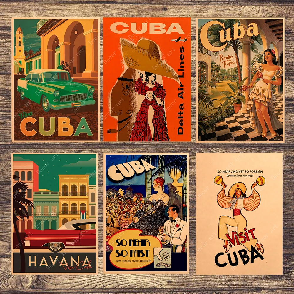 

Cuba Havana Travel Poster Canvas Painting Vintage Wall Pictures Kraft Posters Coated Wall Stickers Home Decoration Gift