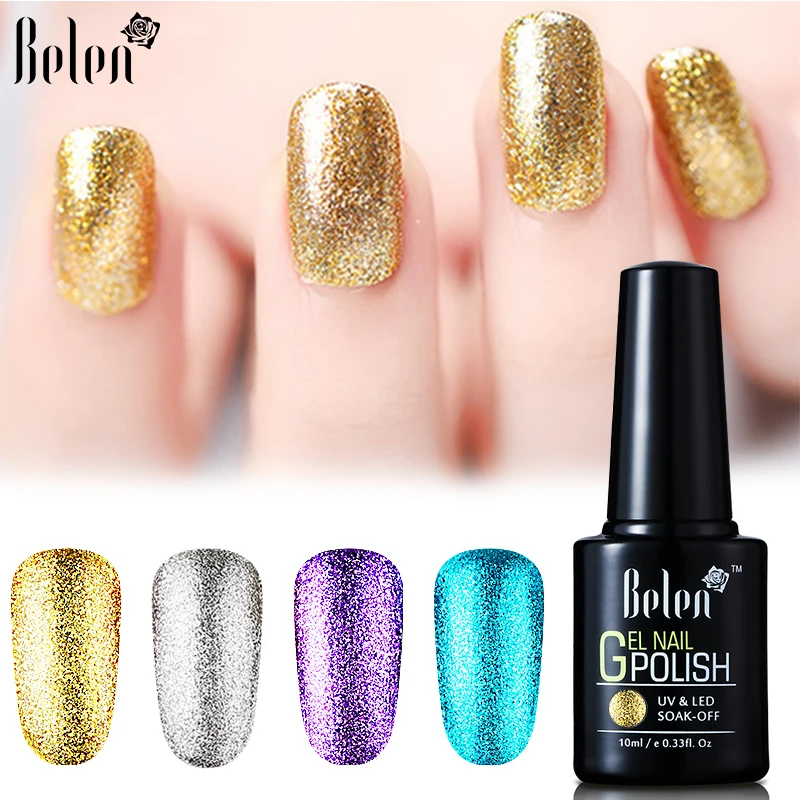 

Belen 10ML Platinum Glitter Shining UV Gel Nail Polish Hybrid Soak Off Varnish Lacquer LED Lucky Painting For Nail Art 34 Colors