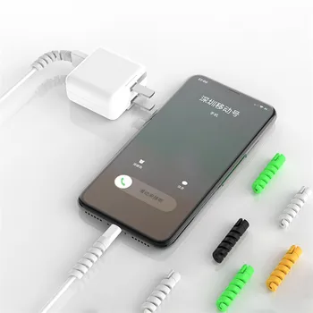 

4Pcs Spiral Tube Cable Protector Silicone For iPhone11 78Plus USB Cable Charger Wire Winder Cover Cute Cartoon Organizer Holder
