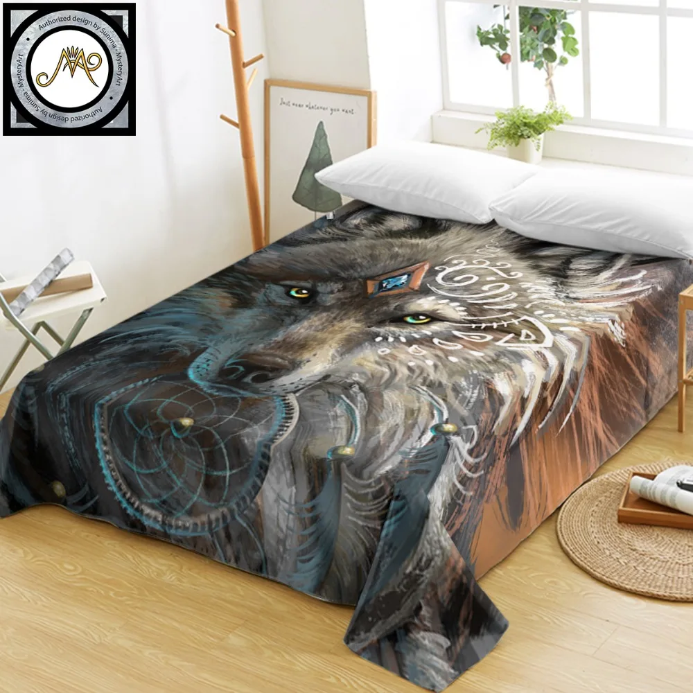 Wolf Krieger durch SunimaArt Bettwäsche Native American Flache Blatt Indische Wolf Mit Dreamcatcher Bettdecken Bettwäsche sabanas Günstig