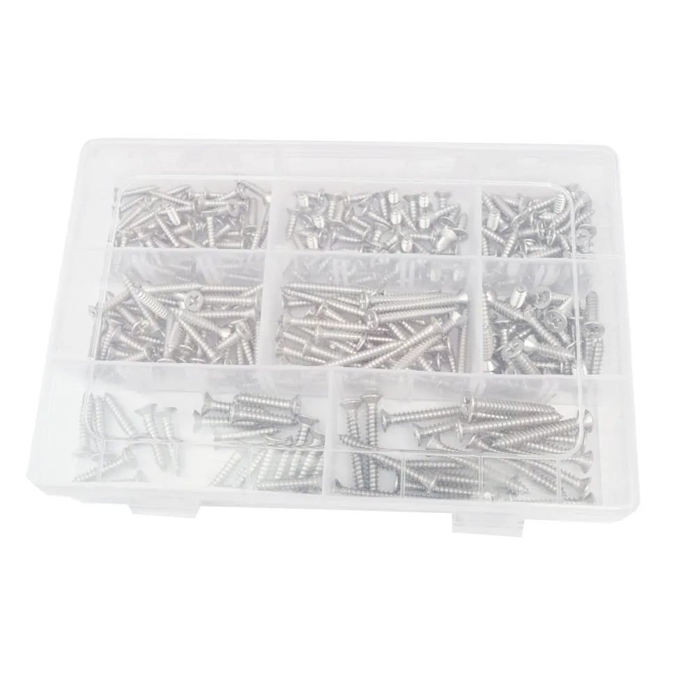 Ceny #6 #8 #10 z łbem płaskim Phillips śruba samogwintująca Metric wątku krzyż z łbem stożkowym śruby asortyment zestaw zestaw 304 ze stali nierdzewnej
