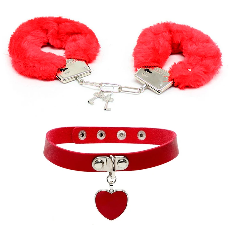 

Sex Toys Furry Metal Handcuffs Adult SM Game Slave Neck Collar Fetish Bondage Restraint Erotic Accessories Role play for Couple