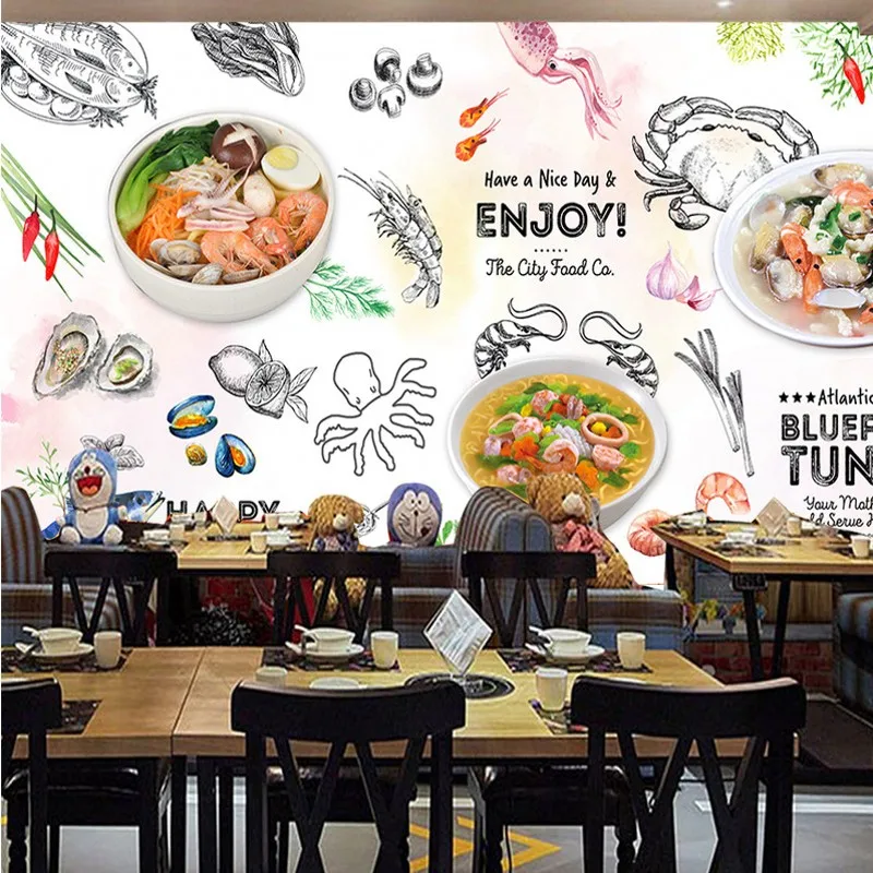 

Dropship Custom Seafood Noodle Restaurant Snack Bar Photo Wallpaper Coffee Shop Custom 3d Mural Wallpaper