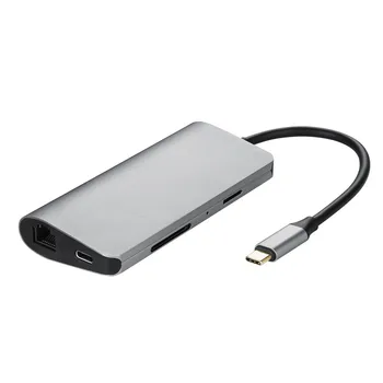 

8 in 1 USB C Hub USB C to Type C 8in1 USB 3.0 HDMI RJ45 Ethernet Micro SD TF Card Reader Hub Drop Shipping 0128#2