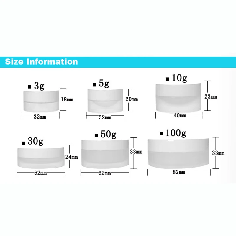20 шт пустые пластиковые контейнеры для косметики с белыми крышками, контейнер для крема, жестяная банка, Морозный 3 г 5 г 10 г 30 г 50 г 100 г