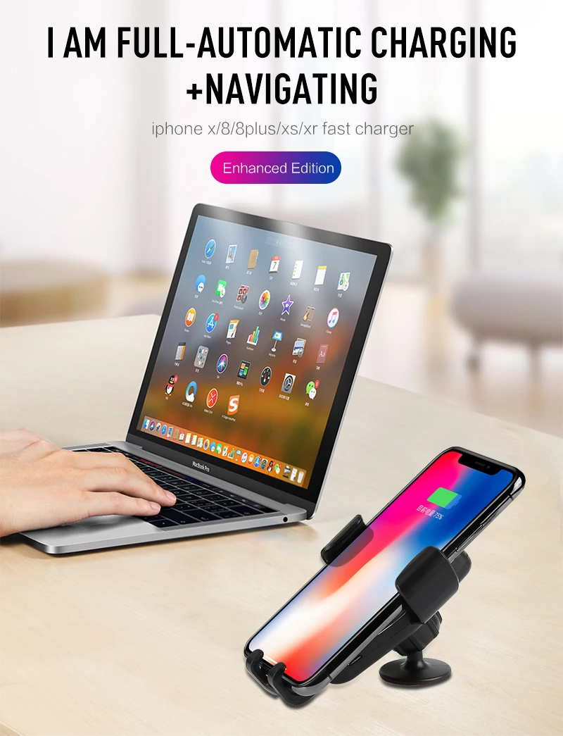 Qi автомобиля Беспроводной Зарядное устройство для iPhone Xs Max Xr X samsung S7 S8 плюс интеллектуальный инфракрасный быстрой беспроводной зарядки Автомобильный держатель для телефона на магните