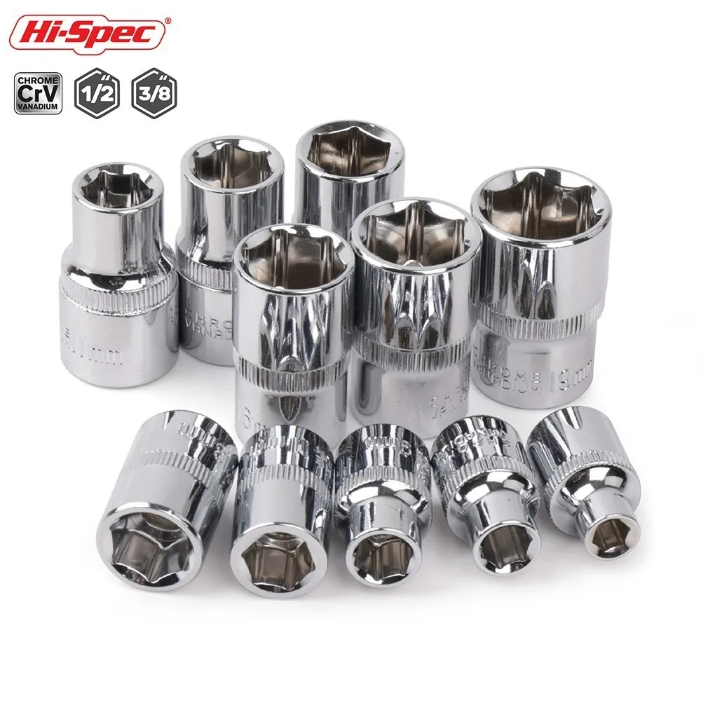 

Hi-Spec 11pc 3/8 1/2 inch Short Long Socket Set Deep Socket Adapter for Torque Ratchet Socket Wrench Spanner Repair Hand Tools