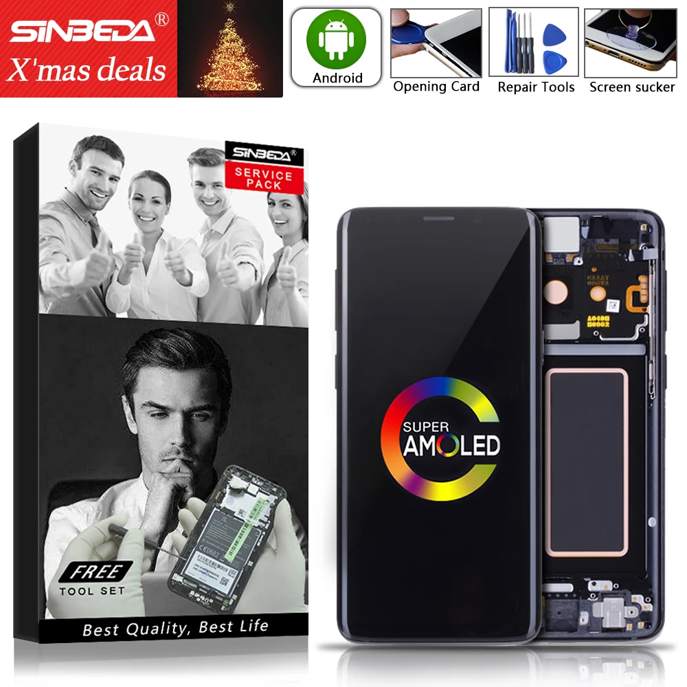 

AMOLED Sinbeda For SAMSUNG Galaxy S9 Plus LCD Screen with Frame Digitizer G965 LCD For SAMSUNG S9 Display Touch Screen G960 LCD