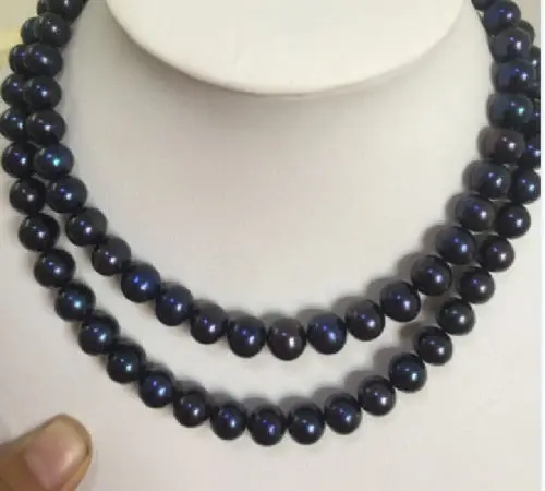 

FREE SHIPPING HOT sell new Style >>>>STUNNING 10-11MM TAHTITIAN BLACK BLUE PEARL NECKLACE32" 14kclasp