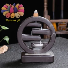 Горелка для благовоний с обратным потоком+ 20 шт. конусов фиолетовая глина квадратный Декор для дома и офиса держатель для благовоний для чаепития орнамент Прямая поставка