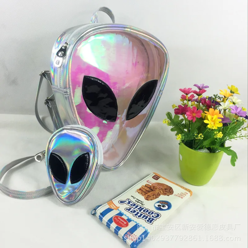 Лазерный прозрачный рюкзак для мальчиков, 3D, Alien ET Head Face, дизайнерский Унисекс Рюкзак, модная треугольная сумка для отдыха для девочек