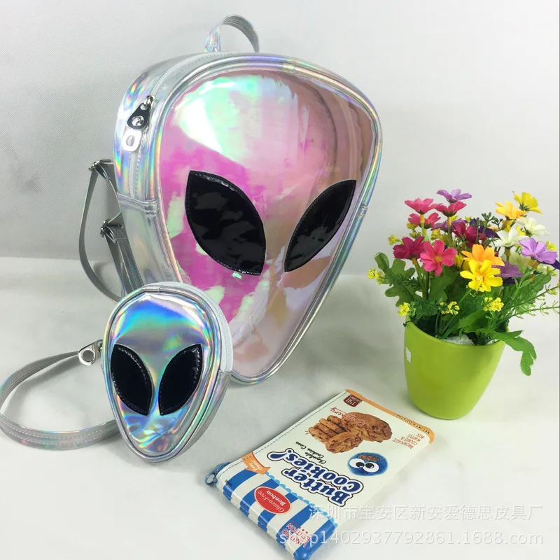  Laser Transparent Backpack Boys 3D Alien ET Head Face Designed Unisex Backpack Fashion Triangle Lei - 32850491929