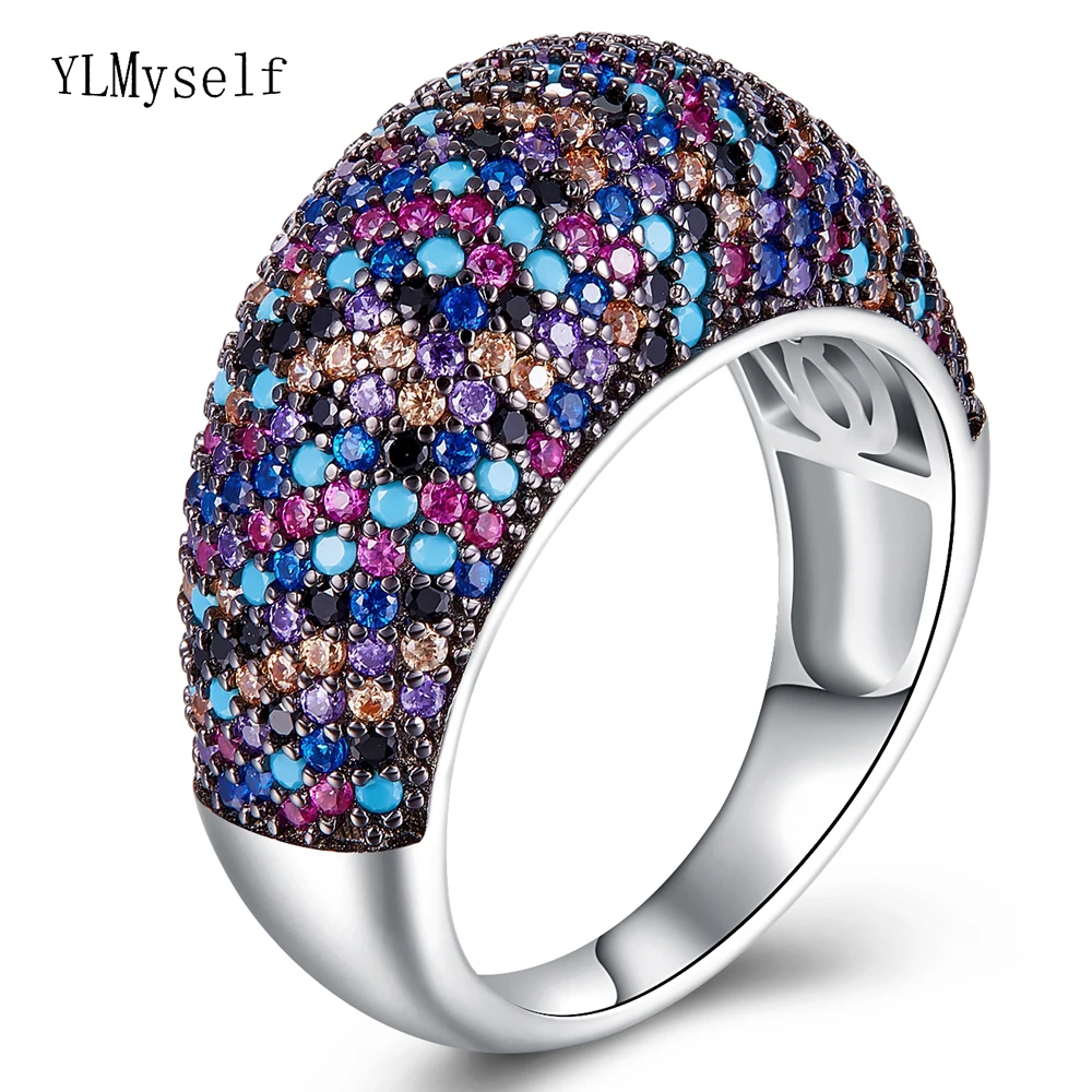 

Real sterling silver finger ring pretty Gorgeous multi colorful jewellery crystal luxury jewelry 925 silver ladies rings