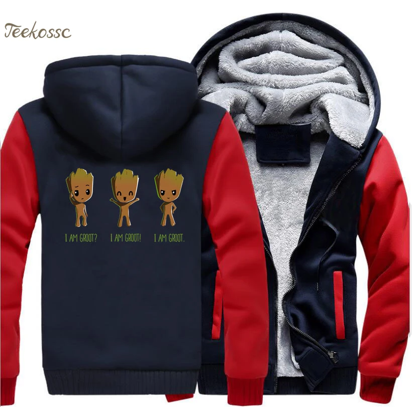 

I Am Groot Hoodie Men Baby Groot Hooded Sweatshirt Coat 2018 Winter Warm Fleece Thick Zipper Funny Harajuku Jacket Plus Size 5XL