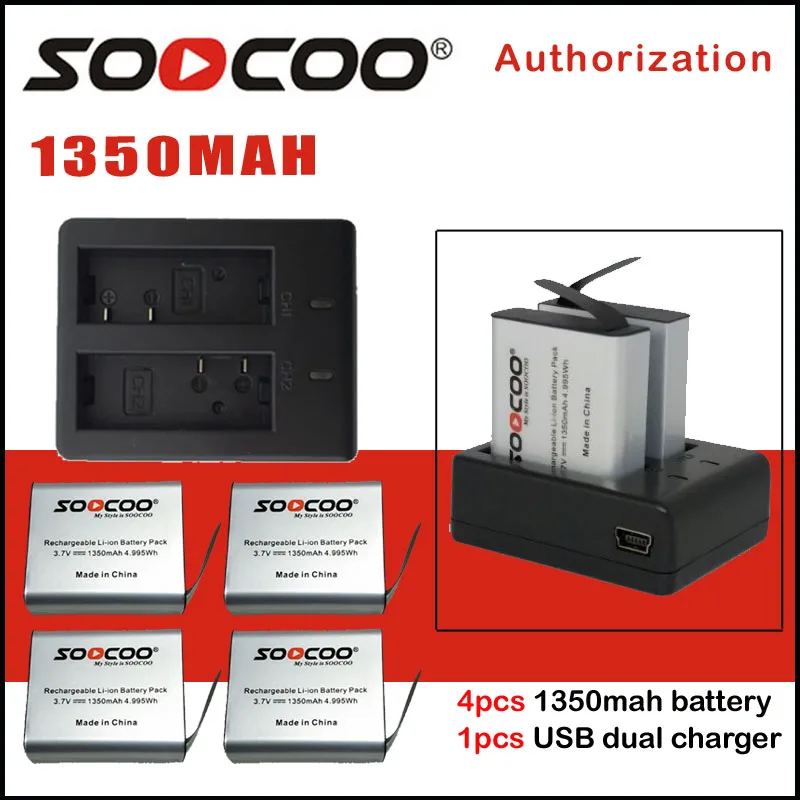 Аккумулятор SOOCOO 1350 мАч и зарядное устройство совместимое с камерами серии SJ4000