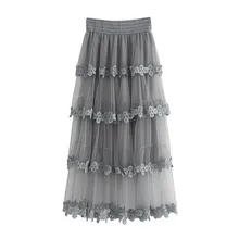 Женская юбка с оборками с завышенной талией однотонная фатиновая Юбка Повседневная сетчатая бальная юбка-пачка прозрачная сеточка плиссированная Faldas Mujer Moda Макси Вечерние