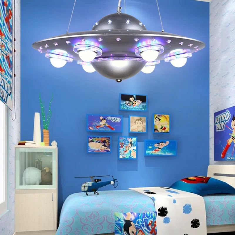 Пульт дистанционного управления кулон НЛО светильник Серебряный Синий дети мальчик спальня подвесной светильник детский сад Детская школа приспособление