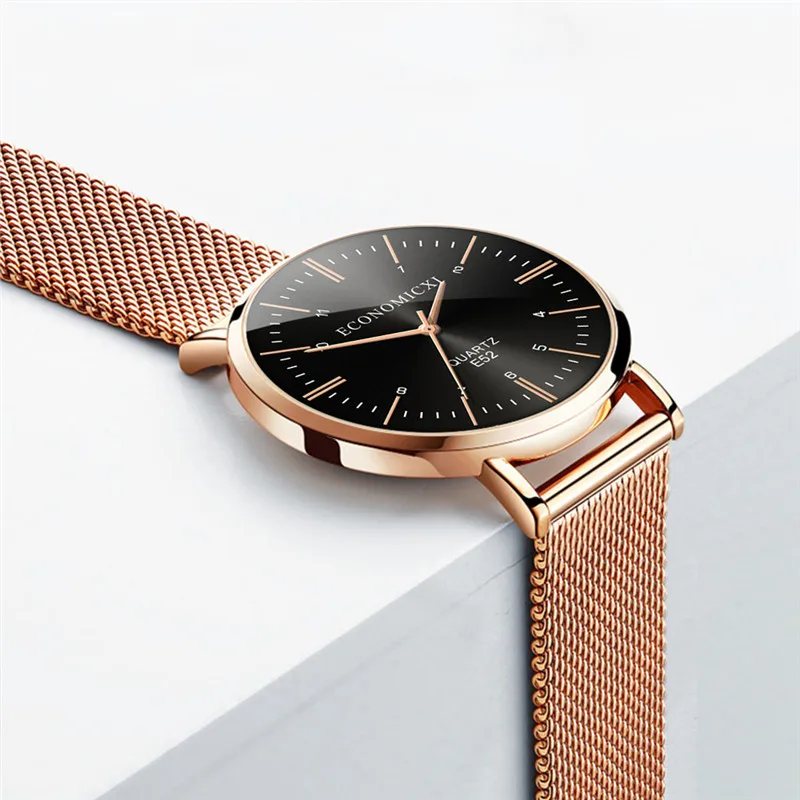 

Fashion Rose Glod Women Watch Quality Mesh Belt Ultra Thin Quartz Watches Business Simple Ladies Wristwatch Clock Reloj Mujer #W