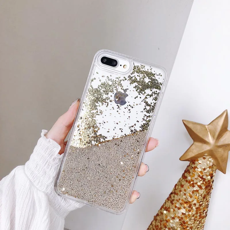 

For iPhone X Beads Glitter Cover Dynamic Liquid Quicksand Phone Case For iPhone 6 6S 7 8 Plus Smart Cover Glitter Case