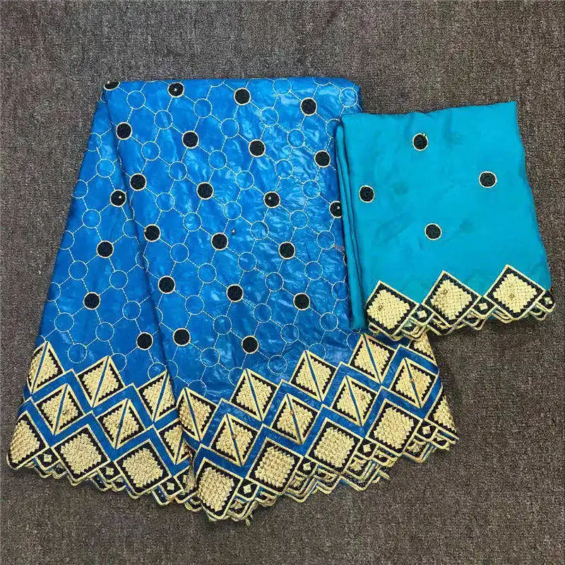 Базен Королевский синий цвет Базен brode новейшая африканская кружевная ткань для Свадебный жаккардовый парча в Гвинейском стиле-J - Цвет: 9