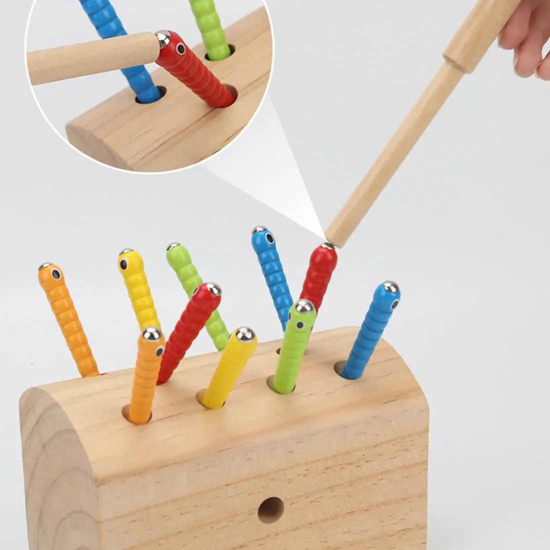 FBIL-10Pcs Insects Basic Educational Development Wooden Magnetic Catch Insects Game Toys Kids Children Montessori Educational