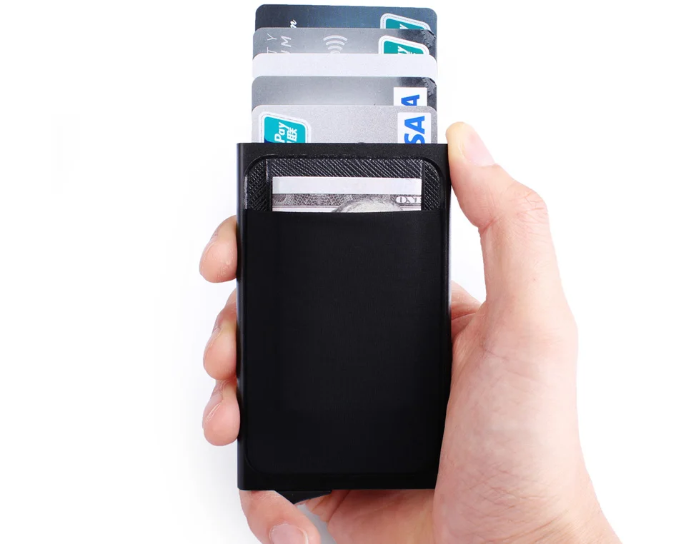 Алюминиевый кошелёк с задним карманом ID карты держатель RFID Блокировка мини тонкий металлический кошелек автоматический всплывающий кредитный Кошелек для монет, карт