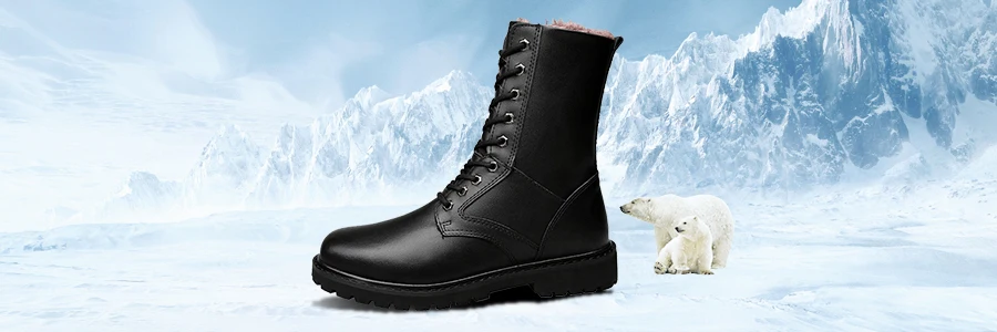 Merkmak Genuine Leather Snow Boots Autumn& Winter Military Boot Plush Outdoor Casual Men's High Boots Footwear Lace up Flats