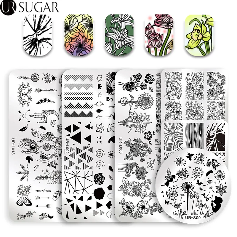 

UR SUGAR Nail Stamping Plate Rectangle Round Square Animal Flower Spider Series Nail Art Stamp Image Plate Stencil for Nail DIY