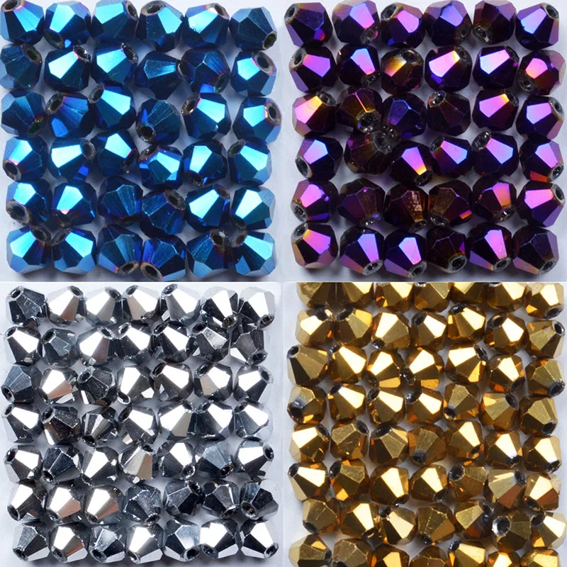 

4mm 100pcs AAA Bicone Austrian crystals loose beads ball supply surface color plating bracelet necklace Jewelry Making DIY