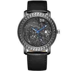 Роскошные 2018 Лидирующий бренд для мужчин часы 3D золото Лазерной Гравировкой Дракон кварцевые часы водонепрониц