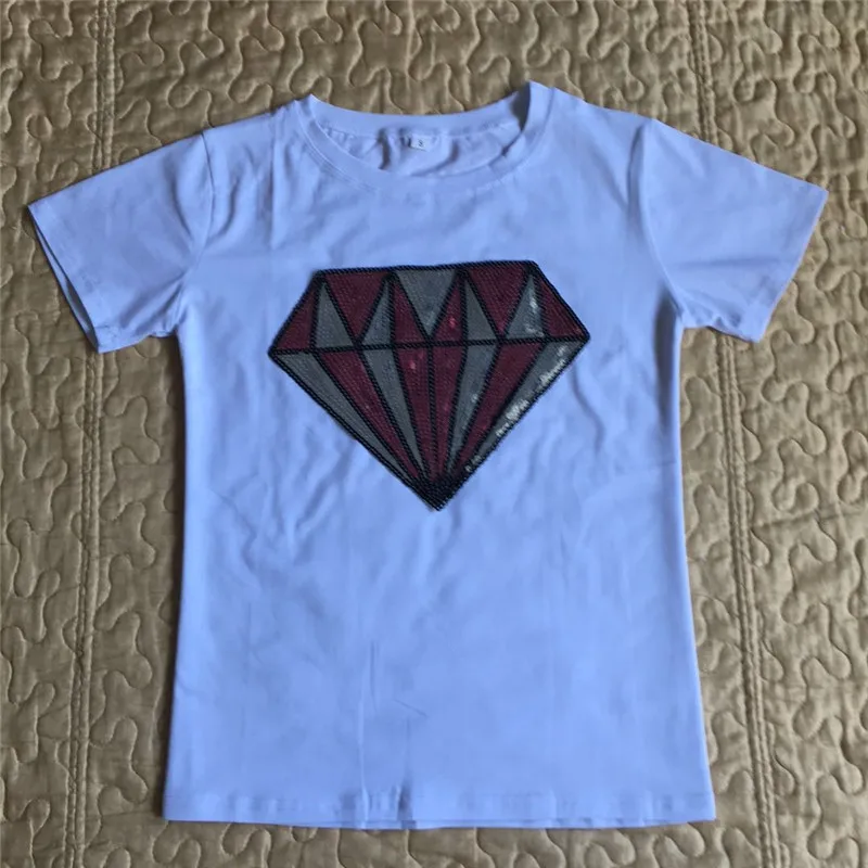 30 Cotton Black White T Shirt Women Diamond Sequin Short Sleeve Summer Top Fashion Casual Tshirt Women O-neck Tee Shirt Femme Tops