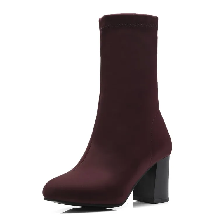 

Spring Women's Boots Pointed Toe Yarn Stretch Fabric Ankle Boots Thick Heel High Heels Shoes Woman Female Socks Boots 32-43