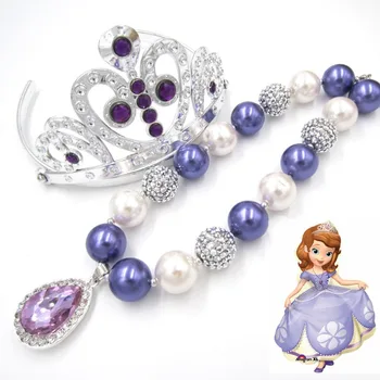 

Kids Girl Love Sofia The First Amulet Chunky Necklace Girls Infants Tiara Crown Child Gift Birthday Dress Up Outfits Jewelry Set