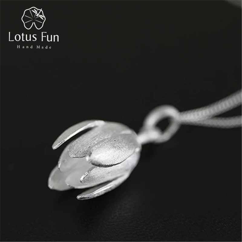 Lotus Fun реальные 925 серебро ручной работы fine jewelry цветок лотоса дизайн кулон без ожерелье Acessórios для женщин