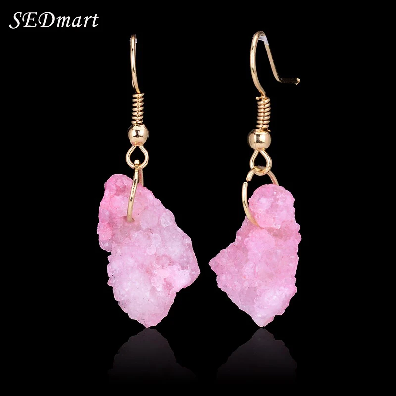 Sedmart Irregular Shape Sparkly Druzy Quartz Dangle Earrings Pink Sedmart Irregular Shape Sparkly Druzy Quartz Dangle Earrings Pink White Blue Geode Crystal Drop For Women Party Jewelry In From