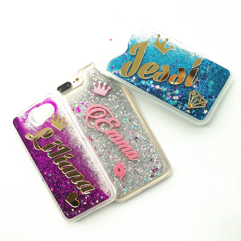 

Exclusive personality custom name cases For iPhone 6 6S 7 8 Plus Xglitter quicksand back cover For Samsung S9 plus Note8 Note 9