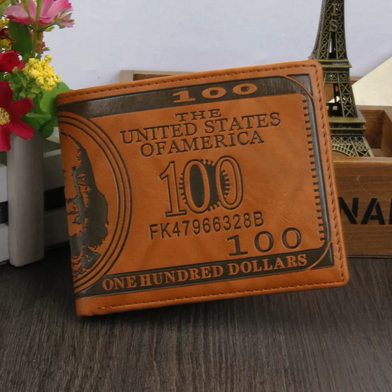 

Men's Wallets With 100 US Dollar Bill Pattern Wallet Brown Male Leather Bifold Photo Card Holder