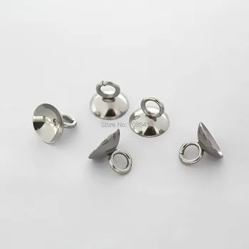 

6mm 8mm 10mm Stainless Steel Imitation Pearl Pendant Connector Bail Cup Caps Round Dull Silver Color Wholesale