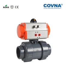 DN20 пневматический ПВХ шаровой клапан Пластик двойной запорный клапан