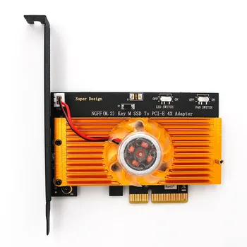 

For NGFF NVME M.2 PCIE SSD To PCI-E 3.0x 4X Adapter Card PCI Express w/ Cooling Fan & Bracket Support for 2242 2260 2280 SSD