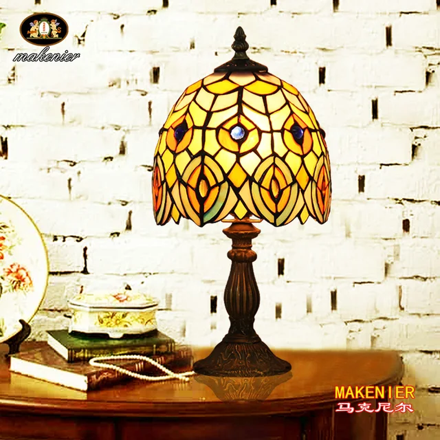 Makenier Vintage Tiffany Style Stained Gl Bedroom Bedside Corner Makenier Vintage Tiffany Style Stained Gl Bedroom Bedside Corner Table Desk Pea Tail Small Lamp