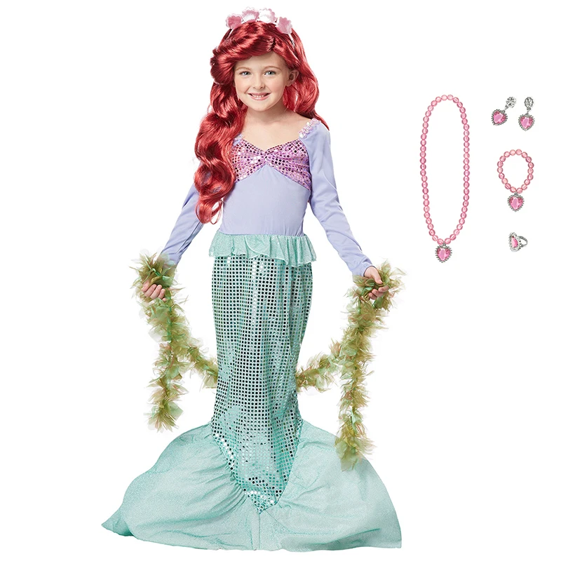 

Little Girls Mermaid Dress Children Princess Ariel Cosplay Costume Kids Carnival Halloween Birthday Party Fancy Sequined Dress