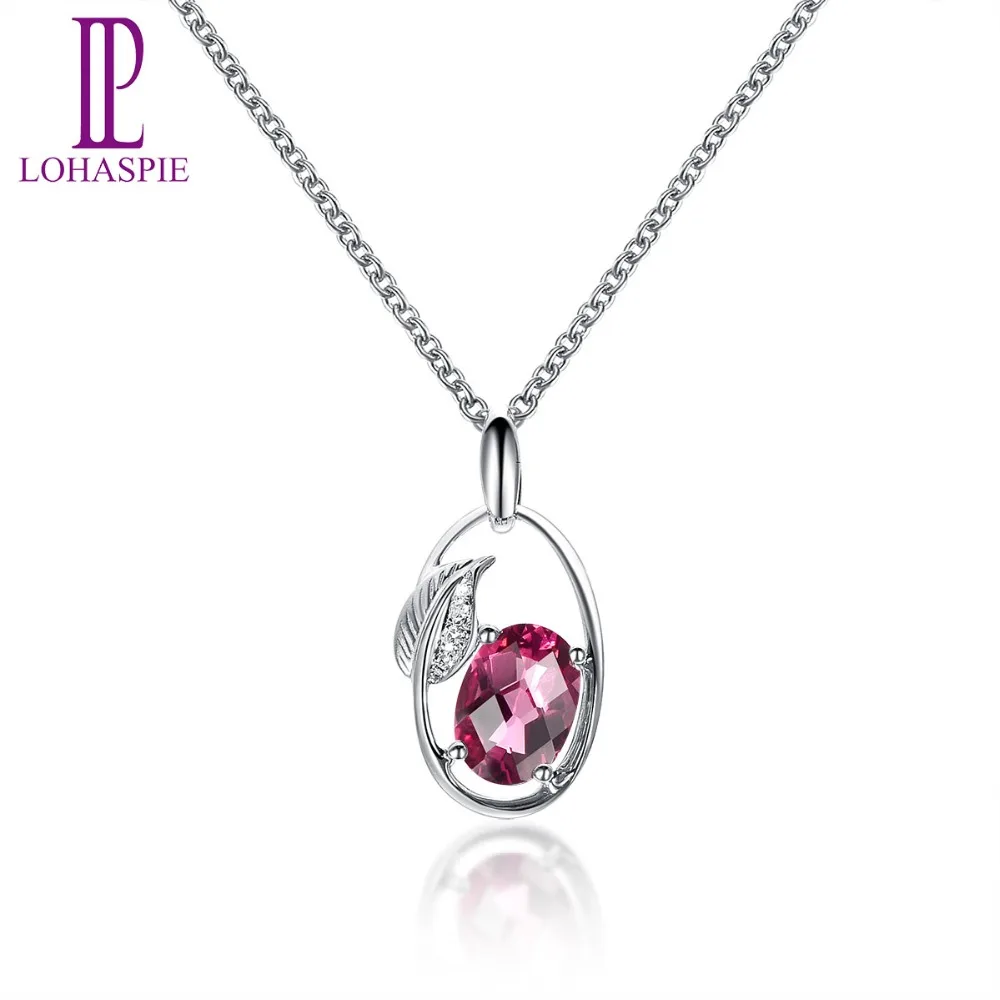 

Lohaspie Diamond-Jewelry Solid 18K 750 White Gold Genuine Rhodolite Garnet Leaf Gemstone Pendant Fine Stone Jewelry For Gift New