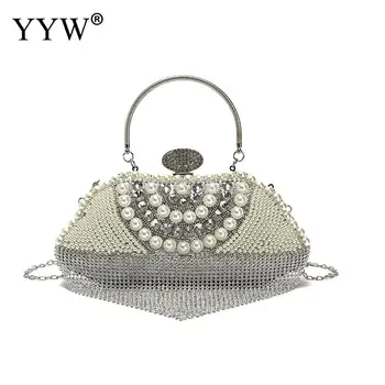 

Gold Womens Wedding Clutch Bags Rhinestone Tassel Pearl Curve Handbag Silver Evening Clutch Luxury Handbags Women Bags Designer
