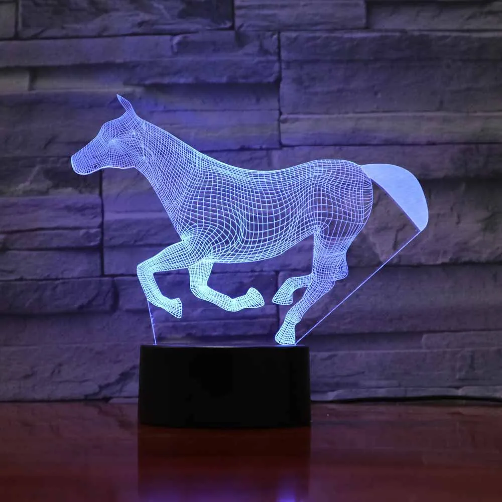 7 цветов Изменение для сна освещения 3D лошадь Форма ночь светодиодная животных моделирование настольная лампа атмосферу домашнего декора